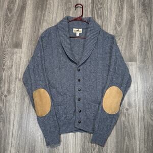 VINTAGE Winona Knits Sweater Mens L Wool Grandpa Shawl Cardigan Elbow Patch USA